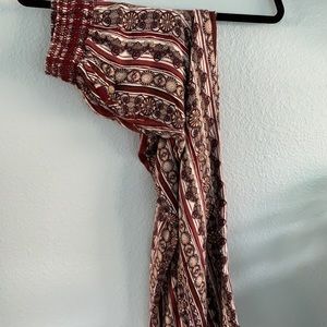 red patterned fit and flare pants